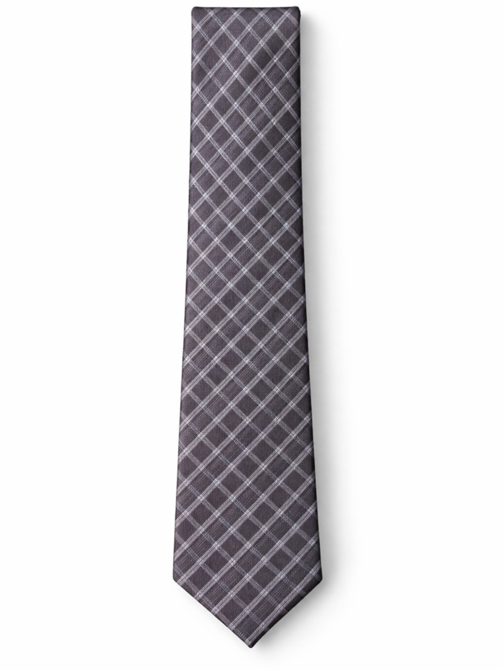 Saks Fifth Avenue Gray Plaid Silk Tie Classic Diamond Pattern Men’s Designer Tie
